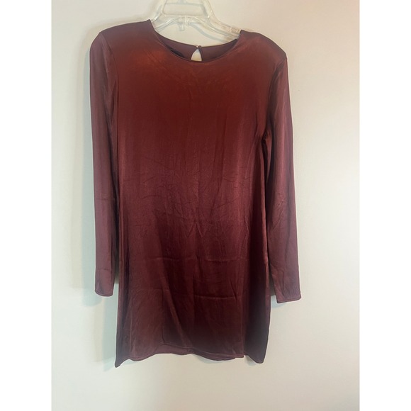 Zara Dresses & Skirts - Zara Womens Burgundy Satin Long Sleeve Keyhole Back Mini Dress Size Medium Wine